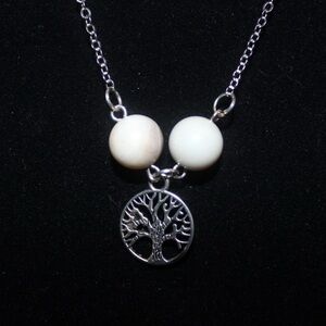 Elegant Silver Tree of Life Necklace with Amazonite Accent